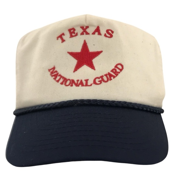 Nissun Cap's "Texas National Guard" Adjustable Cream&Blue&Red Vintage Ball Cap - Picture 1 of 14